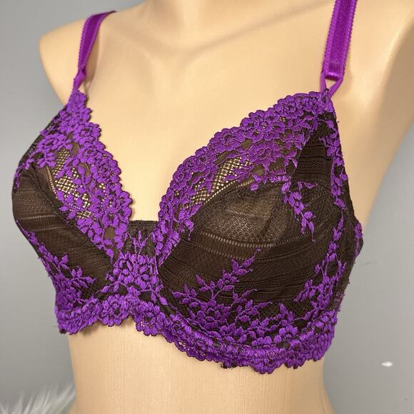 Wacoal Embrace Lace Bra Size 34DD Brown Purple 65191 Unlined Underwire - Picture 2 of 7